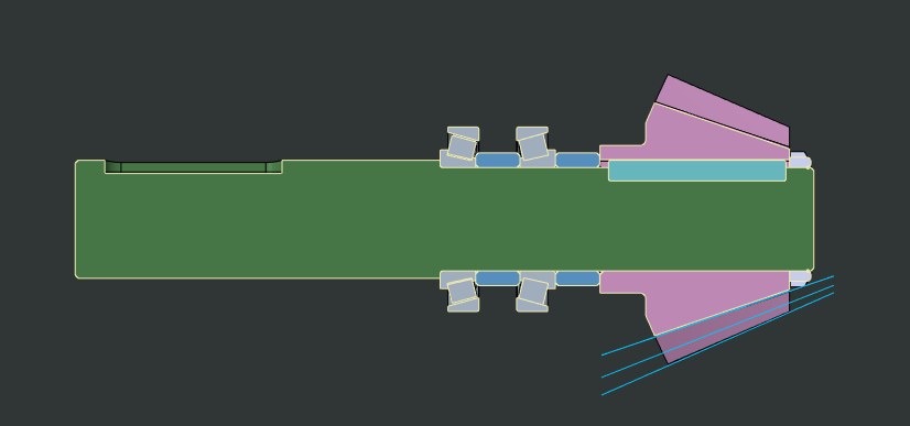 Section of the input shaft with the overhung bevel pinion